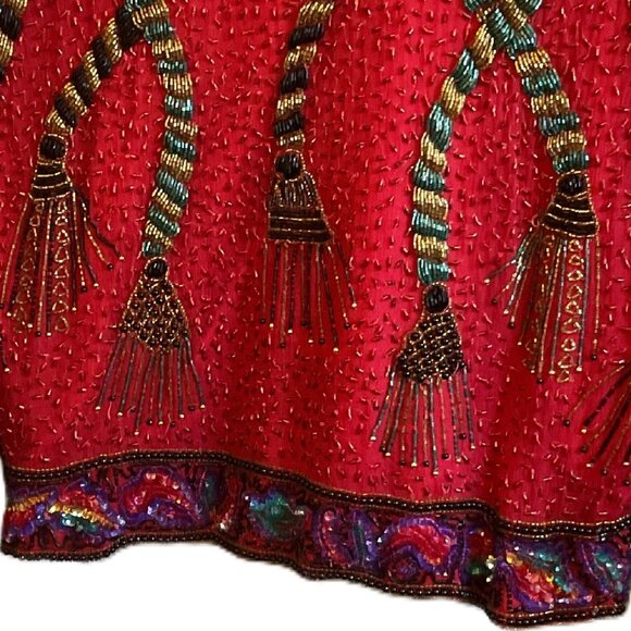 Swee Lo vintage long sleeve, full beaded red silk jacket - Picture 5 of 6